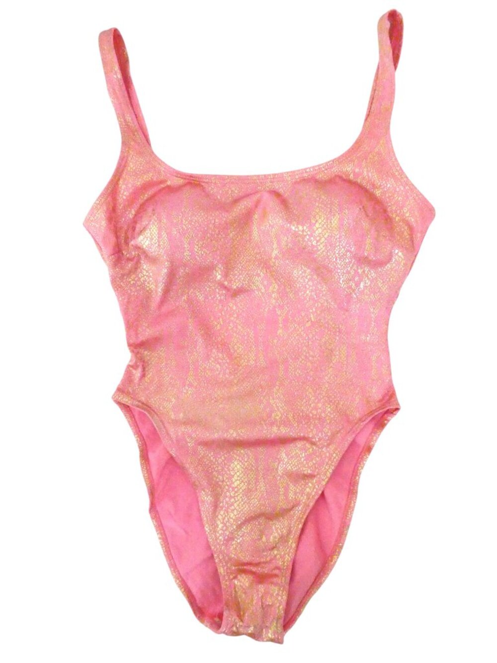 vtg PIERRE CARDIN pink & gold metallic one pc swimsuit sz 10 French High cut leg